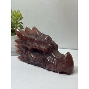Strawberry Quartz Dragon Head Carving